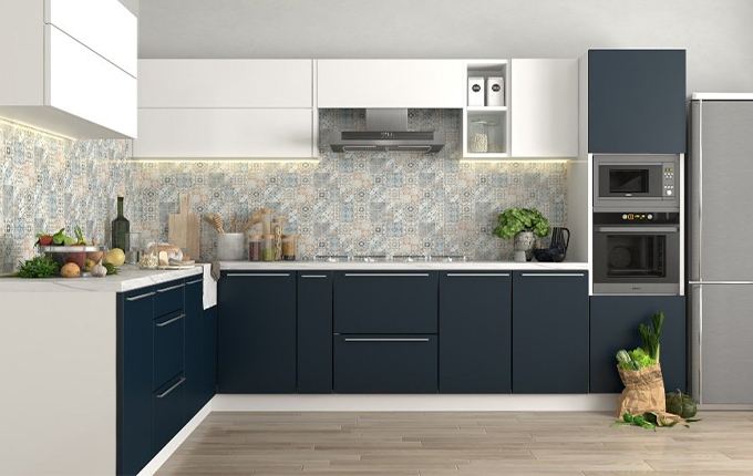 Bold Navy Blue And White Modular Kitchen